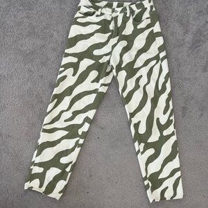 Green and White Zebra Print Jeans